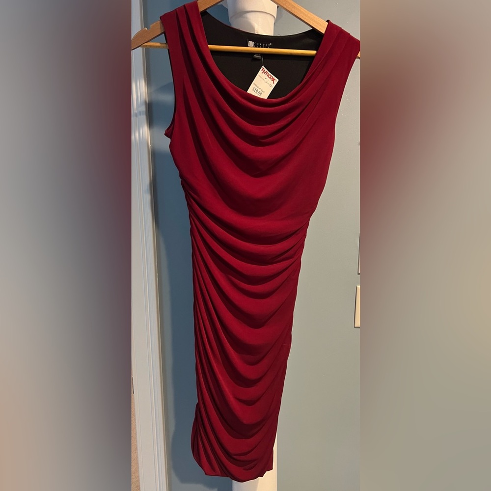 Carole Little Burgundy Draped Midi Dress